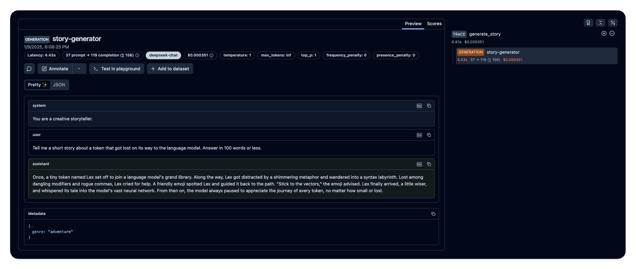 Example trace in Langfuse